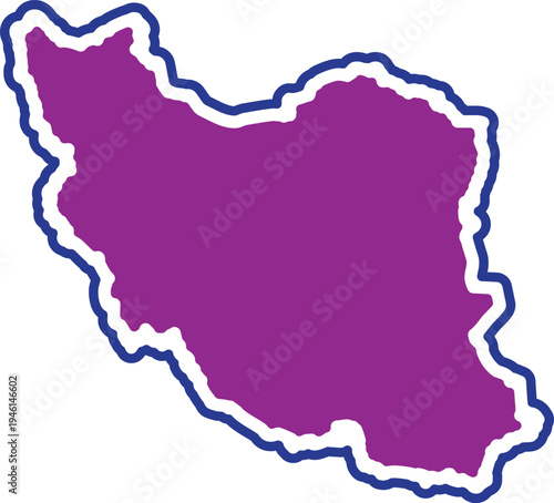 Purple map of a country outlined in blue and white with irregular