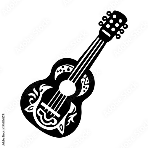classical guitar silhouette icon illustration for music instrument melody acoustic sound and musician design