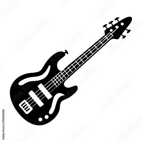 bass guitar silhouette icon illustration for music instrument rhythm band and musician design