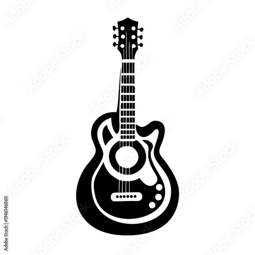 baritone guitar silhouette icon illustration for music instrument deep tone melody and musician design