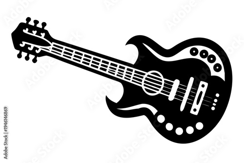 baritone guitar silhouette illustration for music instrument deep tone melody and musician design