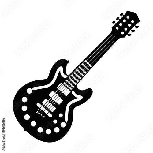 baritone guitar silhouette icon illustration for music instrument deep tone melody and musician design