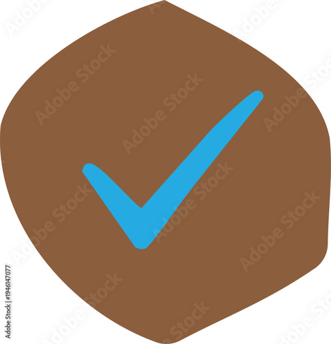 Brown hexagon with blue checkmark symbol in the center