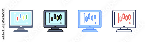 Stock Trading icon set multiple style collection
