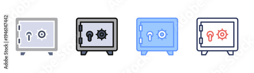Safe Deposit icon set multiple style collection