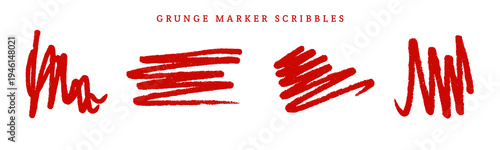 Red ink scribble, hand drawn messy brush stroke set, grunge grunge oil squiggle graphic print art. Handwriting texture marker design element, dirty sketchy spot. Trendy contemporary ink scribble line