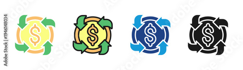 Money Cycle icon set multiple style collection
