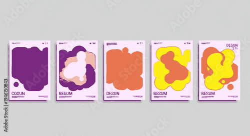 Vibrant colorful business card designs with abstract shapes and purple backgrounds