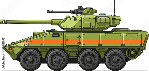 8x8 armored personnel carrier with mounted turret gun