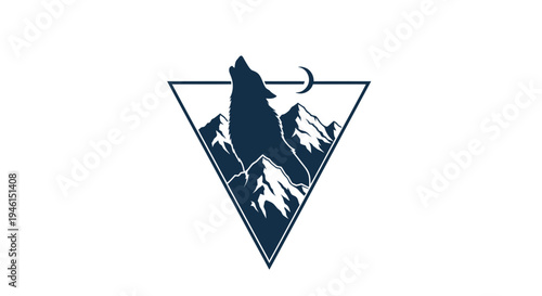 Wolf howling at moon over mountains in geometric triangle