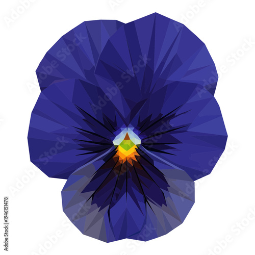 Geometric Blue Pansy Flower Low Poly Art, Isolated White Background