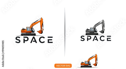 Excavator Machine Logo Design, Construction Equipment Vector