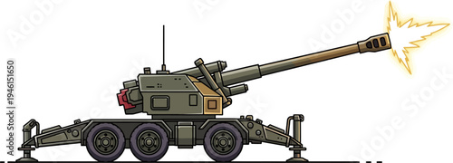 Combat cannon firing muzzle flash illustration