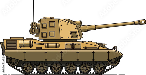 Desert colored self-propelled gun with an elevated turret