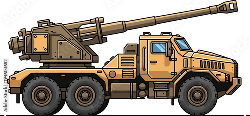 Desert mobile artillery truck carries long range cannon