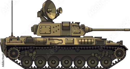 Electronic warfare tank equipped with a rotating radar dish