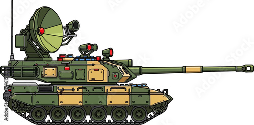 Electronic warfare tank equipped with satellite radar dish