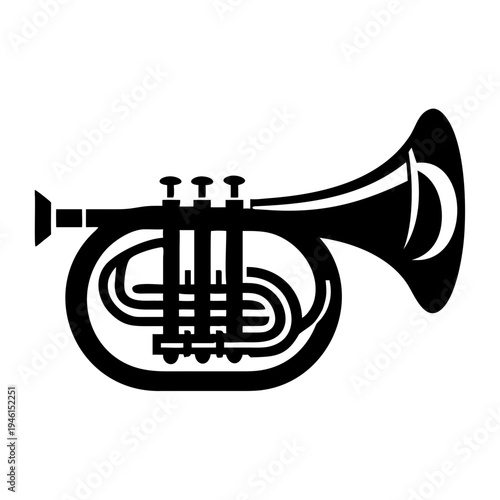 baritone horn silhouette icon illustration for brass music instrument band orchestra and performance design