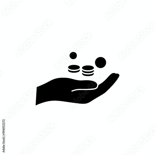 Vector illustration of an outstretched hand with floating coins, symbolizing financial concepts like income, charity, and investment in a clean, minimalist design
