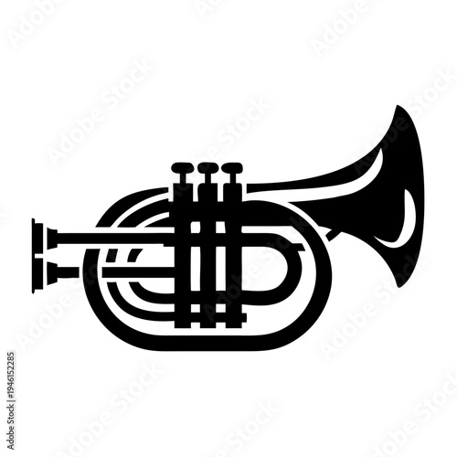 baritone horn silhouette icon illustration for brass music instrument band orchestra and performance design