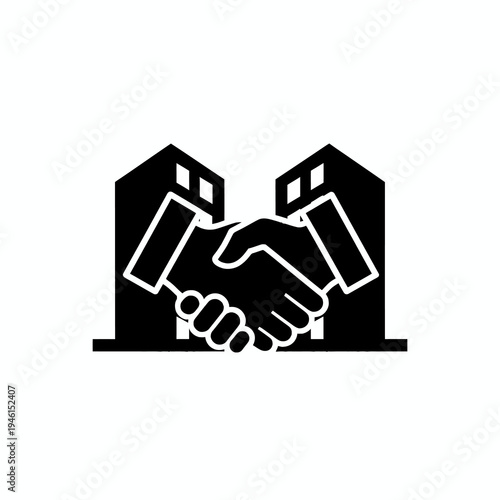 Bold professional handshake icon representing a successful business deal, partnership, merger, or acquisition between two corporate entities