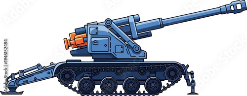 Heavy artillery gun on tracked chassis