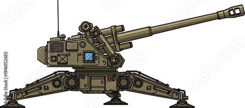 Heavy ground artillery piece with long barrel