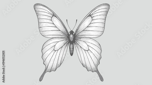 A detailed drawing of a butterfly with intricate wing patterns