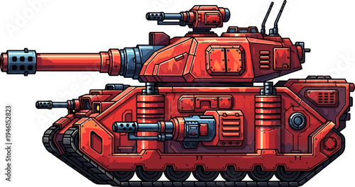 Heavy multi-turreted assault tank in a striking red finish