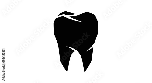 Black Silhouette of a Damaged Tooth with Cracks