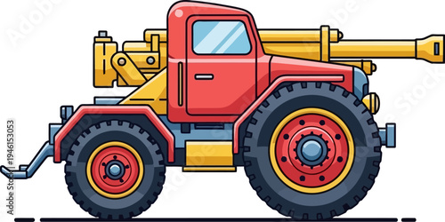 Heavy tractor-mounted cannon outline illustration