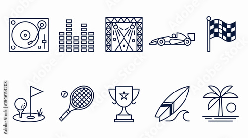 Minimalist Icon Set for Sports Music and Summer Lifestyle