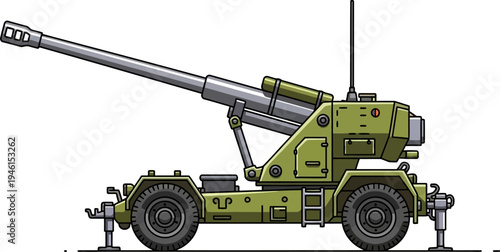 Long range mobile artillery piece deployed for action