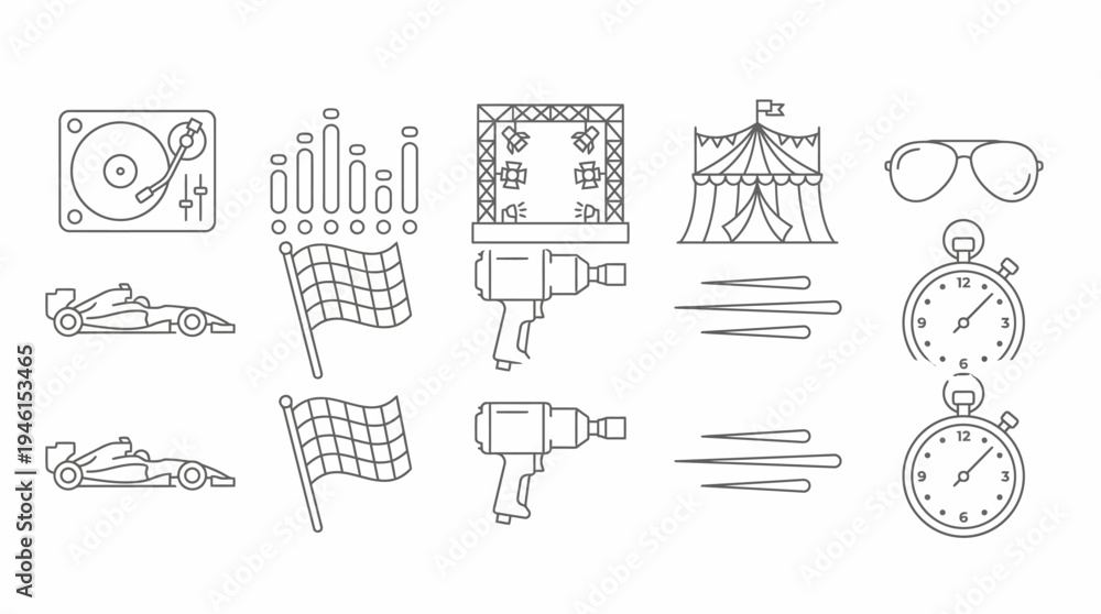 Obraz premium Collection of Minimalist Line Icons for Racing Music and Entertainment Events