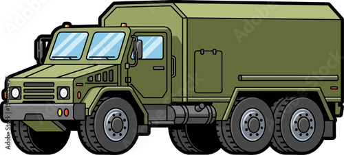 Military transport truck with a reinforced cargo container
