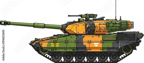 Modern main battle tank in forest camouflage pattern