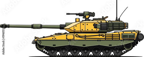 Modern main battle tank with high contrast camouflage