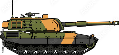Modern main battle tank with tri-color camouflage