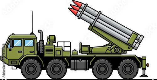 Multiple rocket launcher vehicle with three ballistic missiles