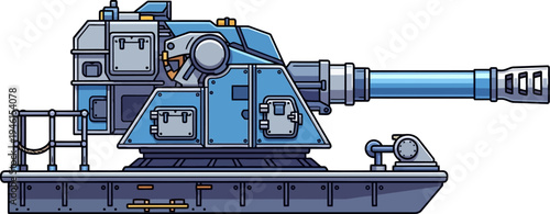 Naval artillery cannon platform in a blue technical finish