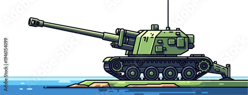 Naval shore battery artillery unit on coastal platform