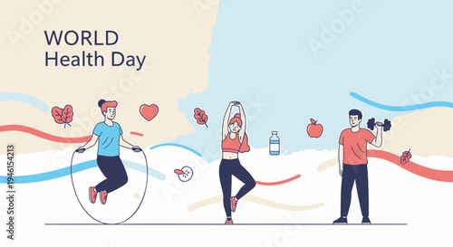 World Health Day vector illustration with people exercising