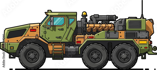 Rugged armored reconnaissance vehicle with an exposed engine block