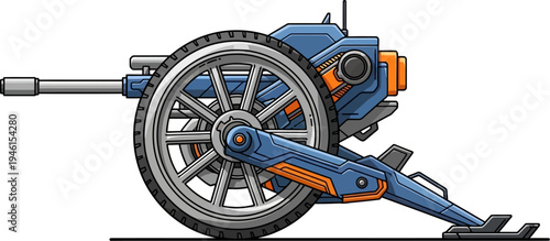 Sci-fi field artillery gun on wheels