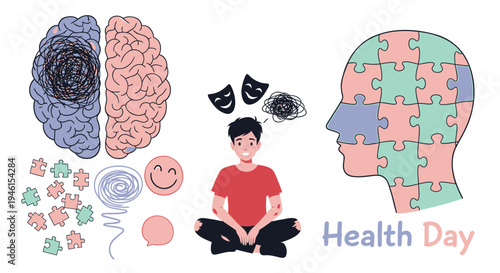 Mental health awareness vector illustration set