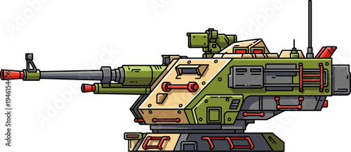 Specialized anti-aircraft gun turret with a long barrel