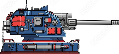 Stationary coastal defense turret with blue and red plating