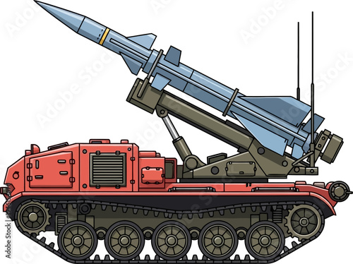 Surface-to-air missile launcher on red tracks