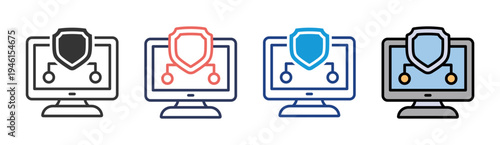 Data Shield icon set multiple style collection