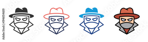 Undercover Agent icon set multiple style collection